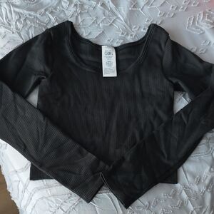 Athleta Kids Black Ribbed Long Sleeve Top